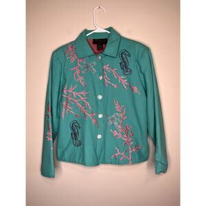 1990s Alex Kin Coastal Coral Seahorse Metallic Art To Wear Maximalist Jacket M